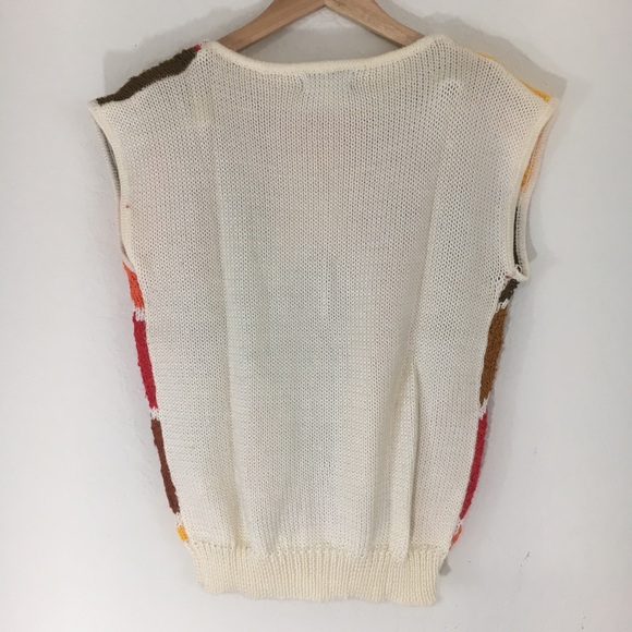 Vintage sweater knit vest top chevron red/yellow M - Picture 5 of 6